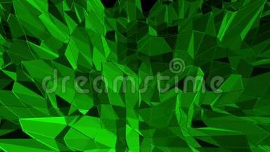 深绿色低聚波动表面作为奇妙的浮雕。 深绿色多边形几何振动环境或